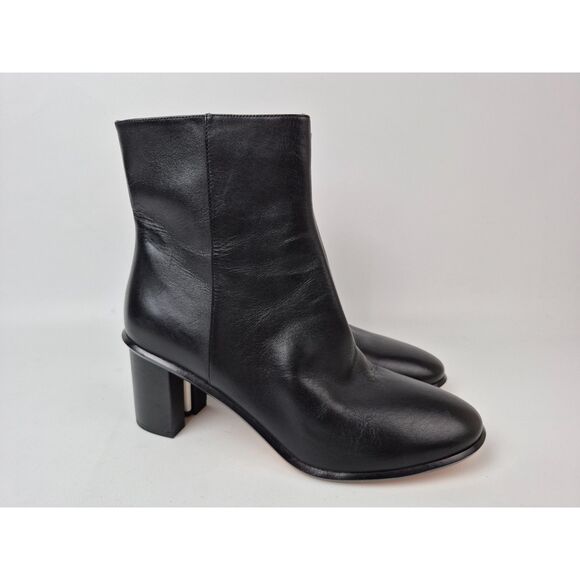 Tory Burch Women's Black Brooke Stamped Heel Leather Booties Size 11 M - Picture 1 of 7